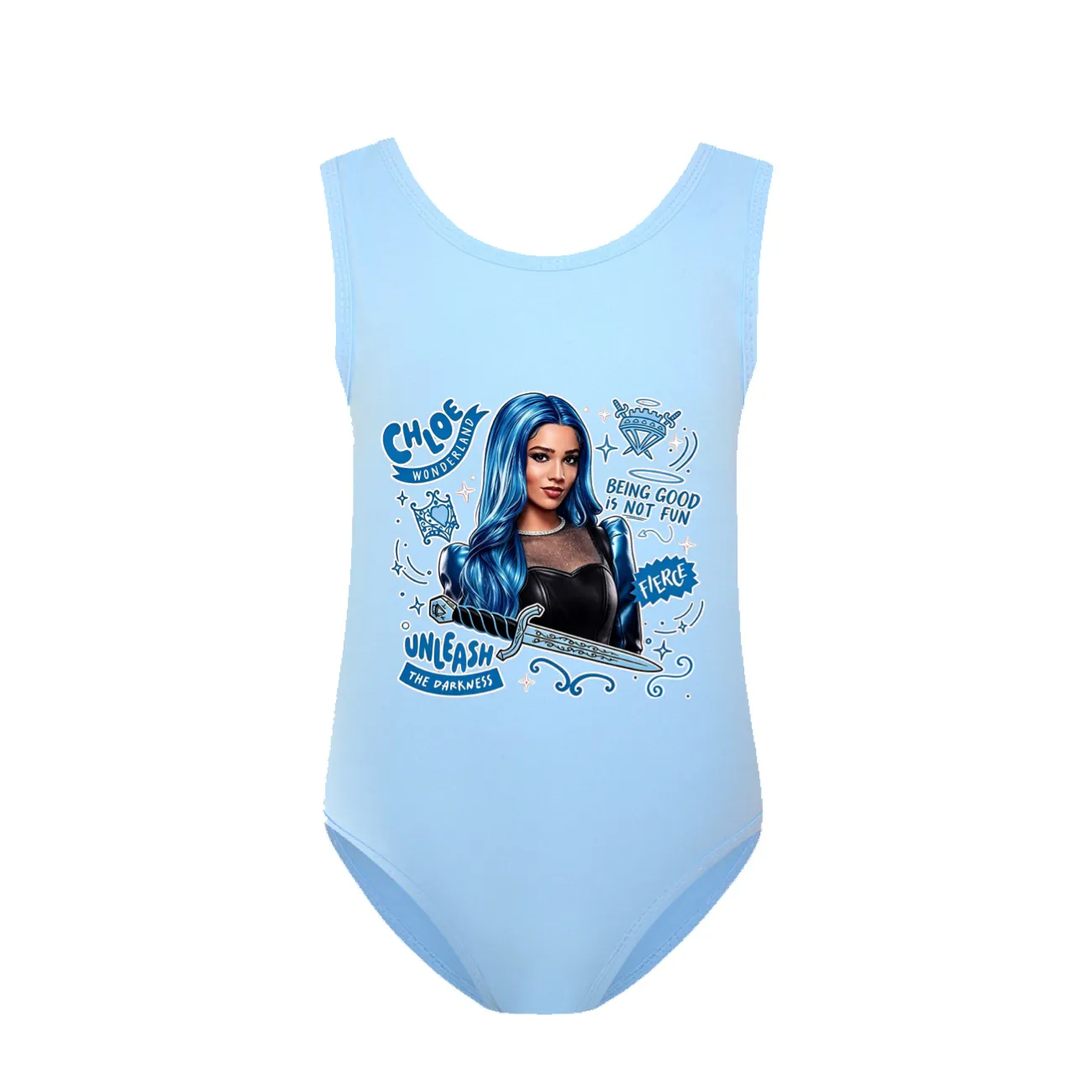 Girls’ One-Piece Swimsuit & Cap Set, Style 31 · Light Blue