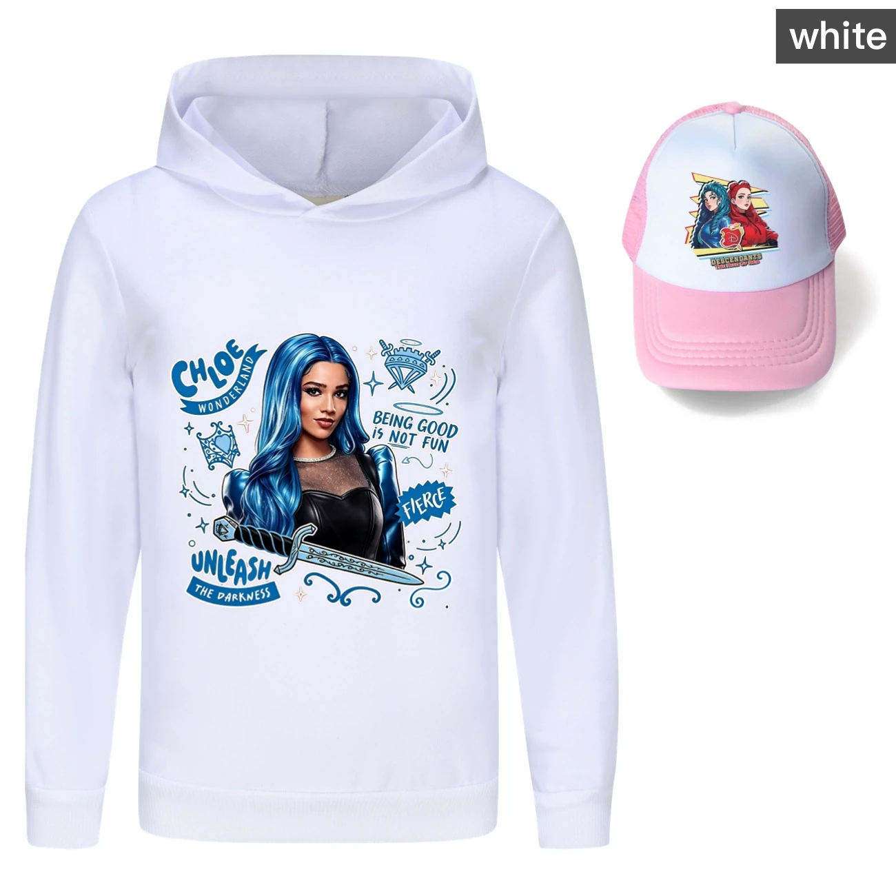 Graphic Hoodie & Sun Hat Set — 5796 Edition, Style 01 · White