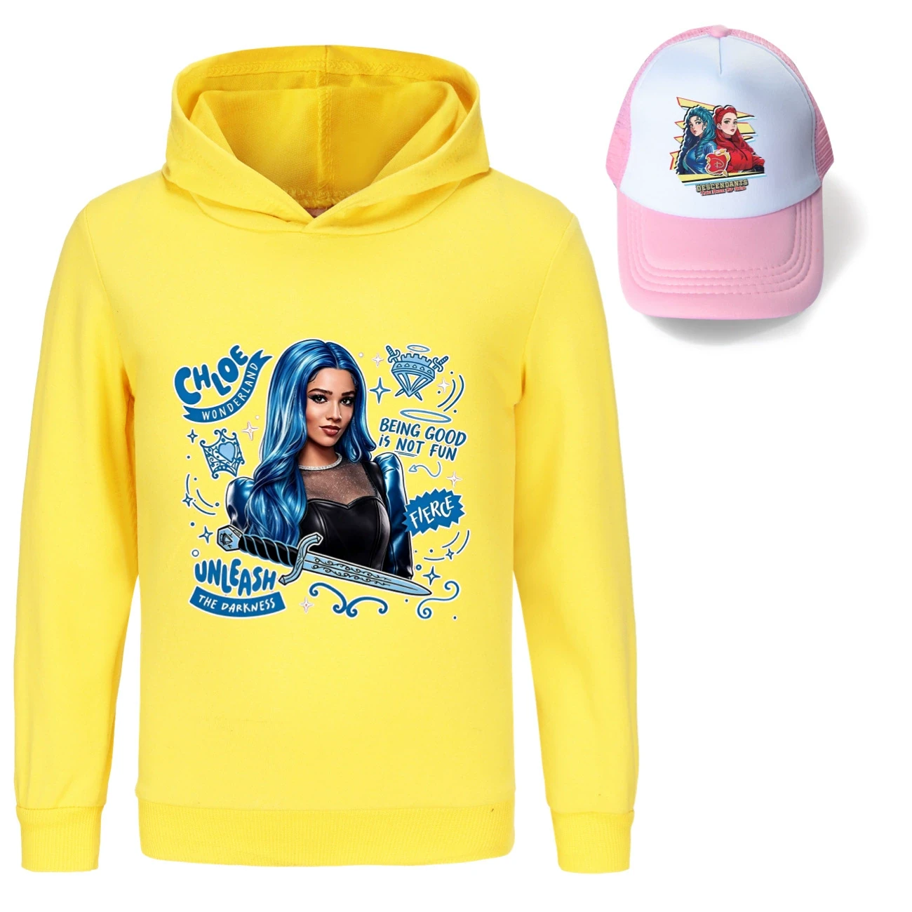 Graphic Hoodie & Sun Hat Set — 5796 Edition, Style 02 · Yellow
