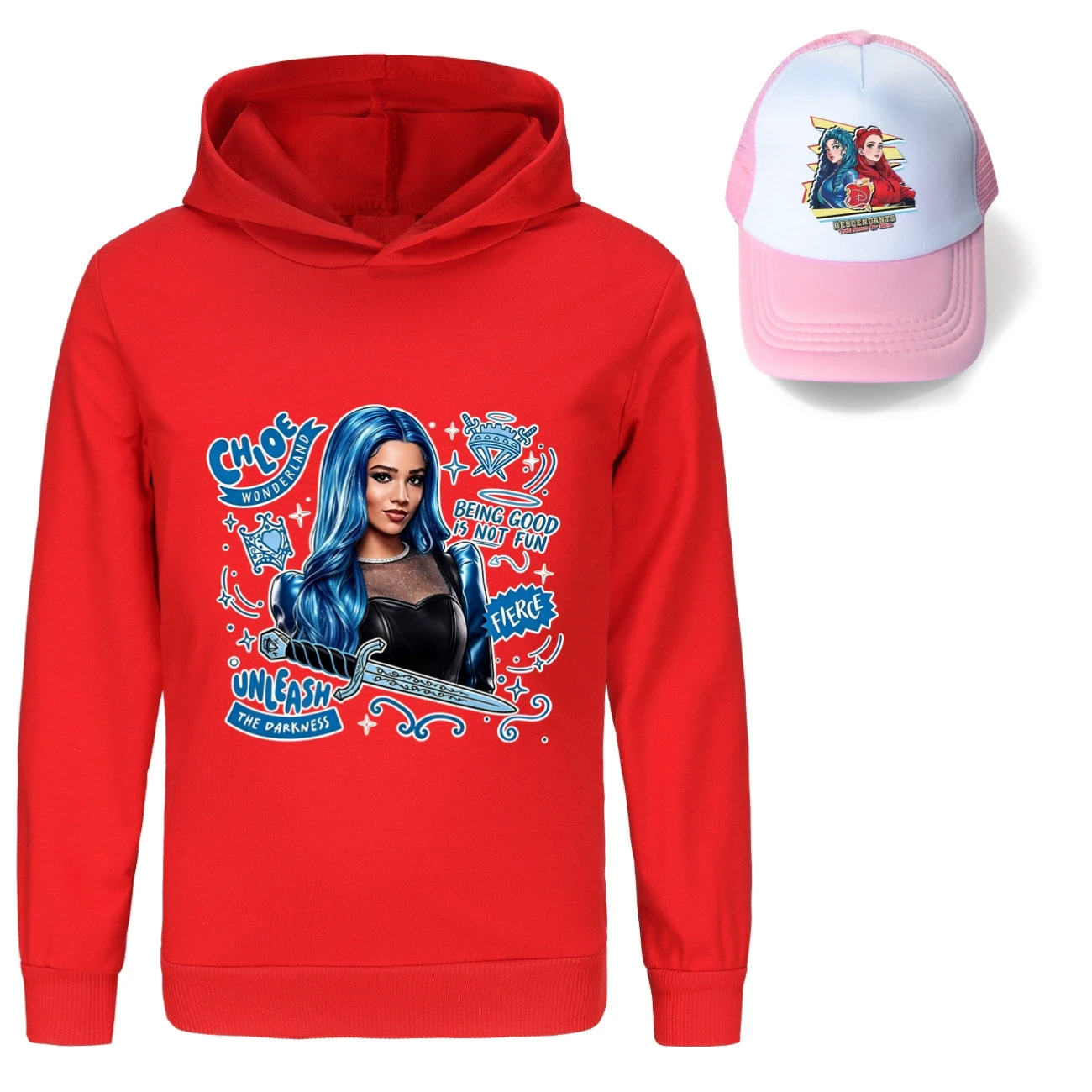 Graphic Hoodie & Sun Hat Set — 5796 Edition, Style 03 · Red