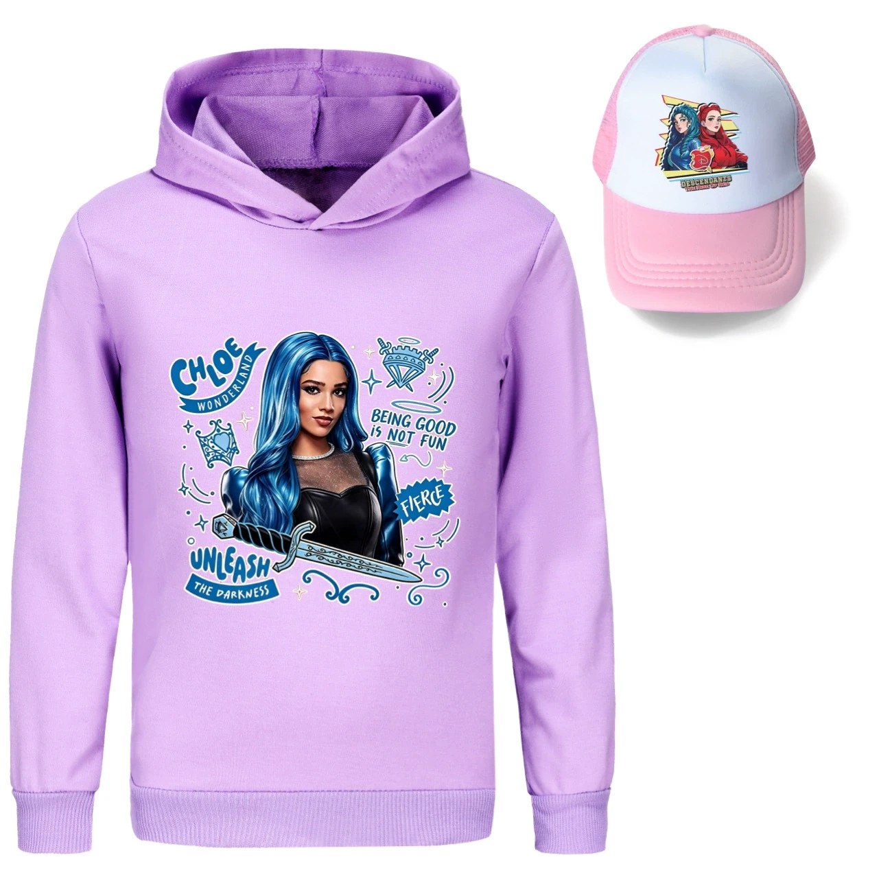 Graphic Hoodie & Sun Hat Set — 5796 Edition, Style 04 · Purple