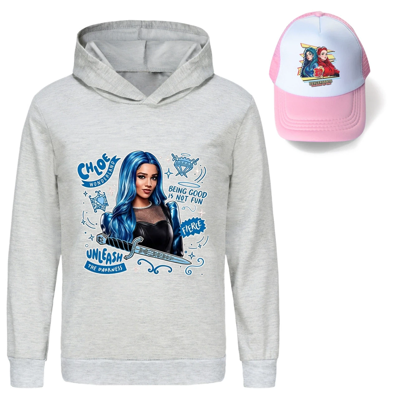 Graphic Hoodie & Sun Hat Set — 5796 Edition, Style 05 · Grey