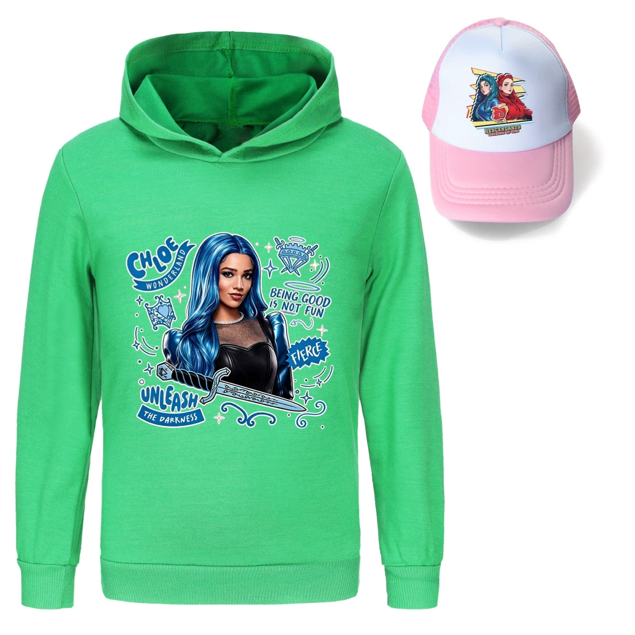 Graphic Hoodie & Sun Hat Set — 5796 Edition, Style 06 · Green