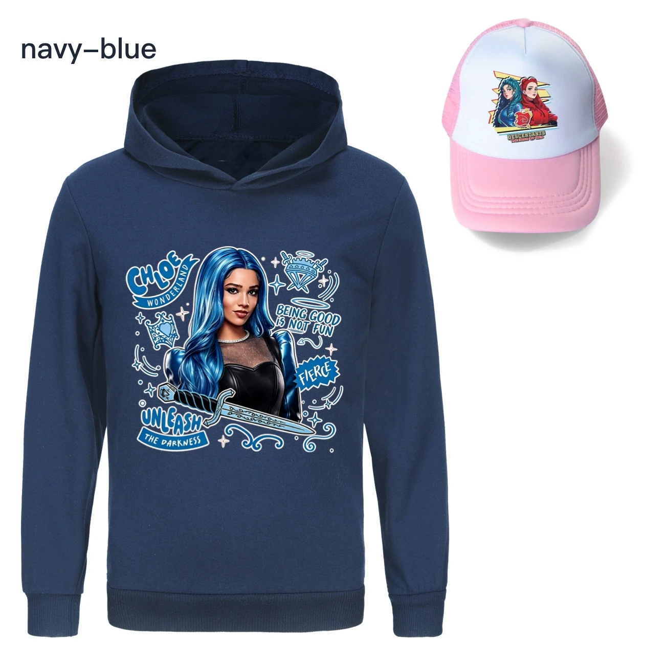 Graphic Hoodie & Sun Hat Set — 5796 Edition, Style 09 · Navy