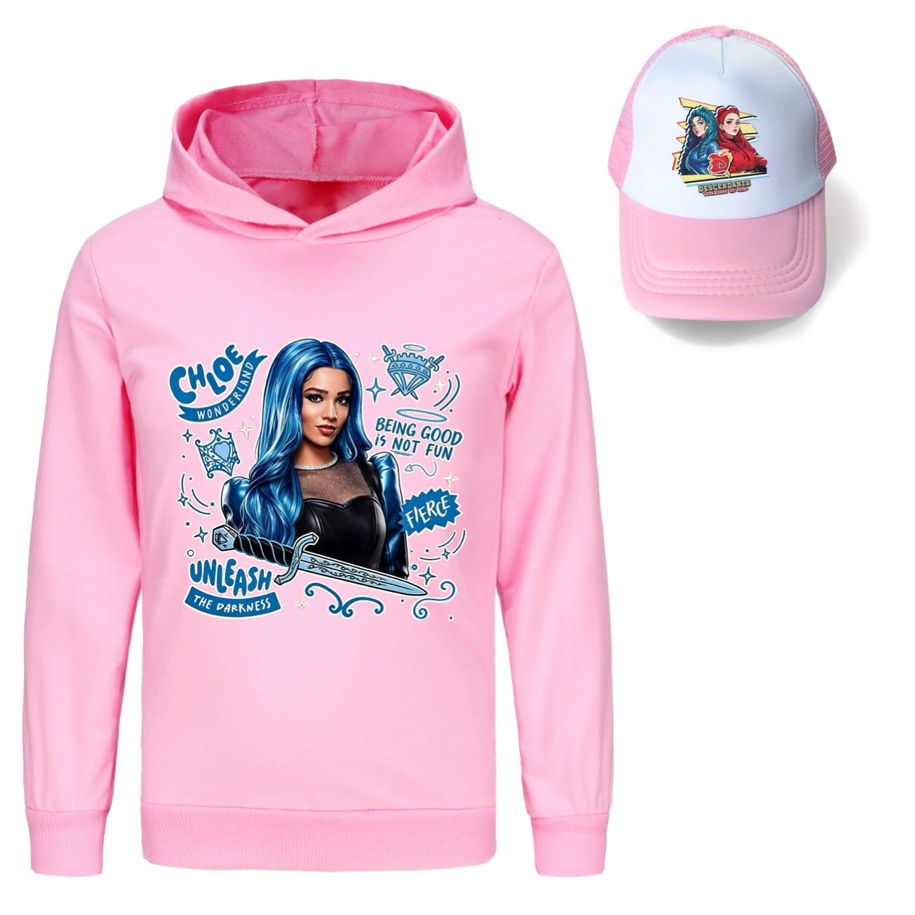Graphic Hoodie & Sun Hat Set — 5796 Edition, Style 11 · Pink