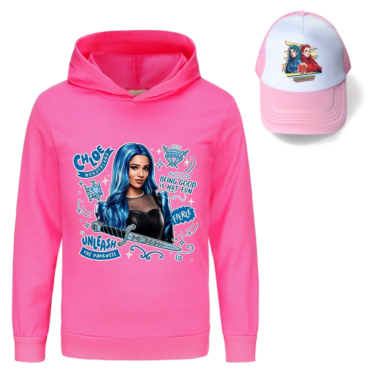 Graphic Hoodie & Sun Hat Set — 5796 Edition, Style 12 · Rose