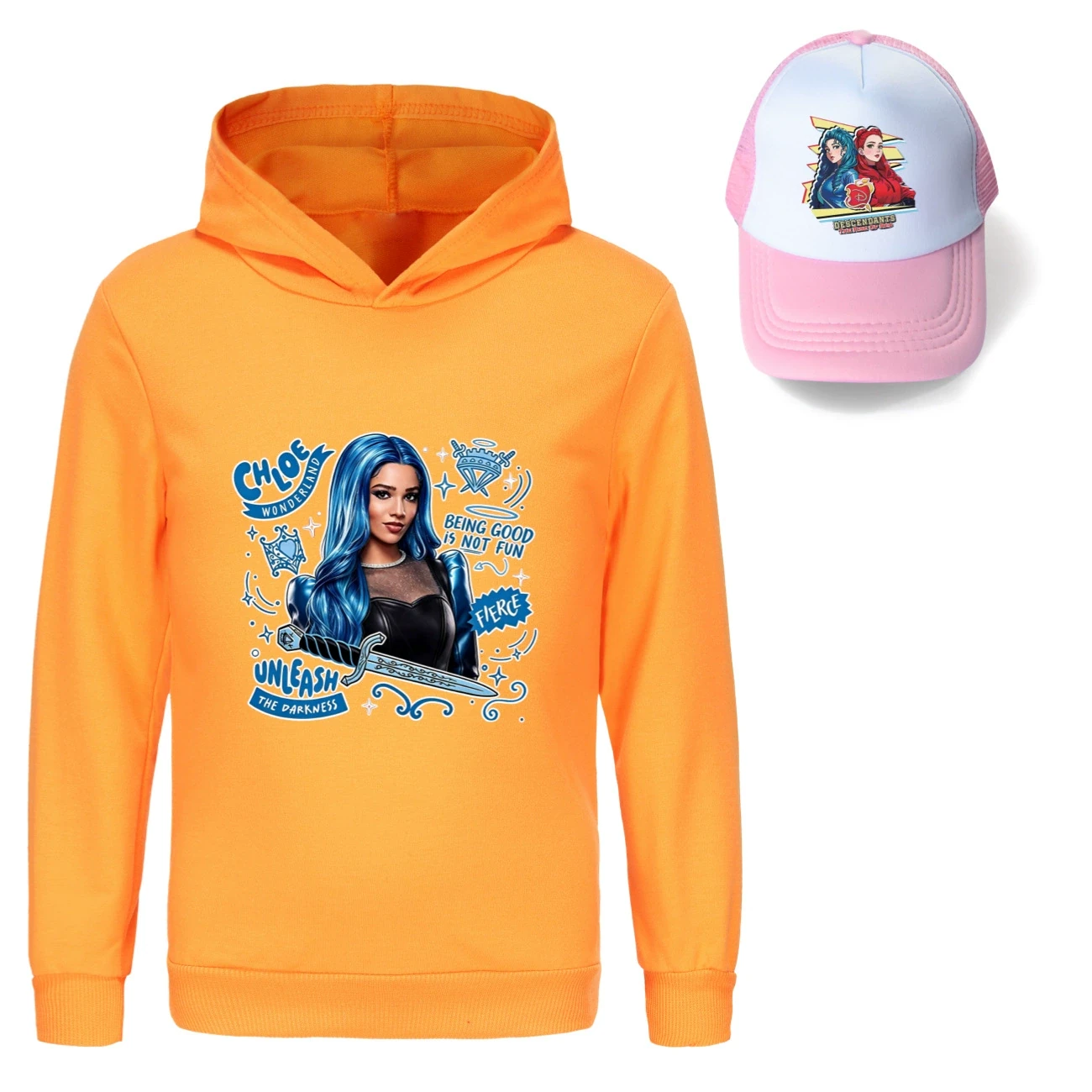 Graphic Hoodie & Sun Hat Set — 5796 Edition, Style 13 · Orange