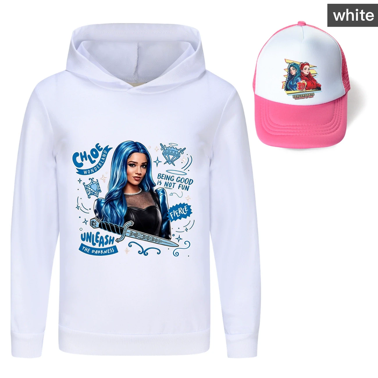 Graphic Hoodie & Sun Hat Set — 5796 Edition, Style 14 · White