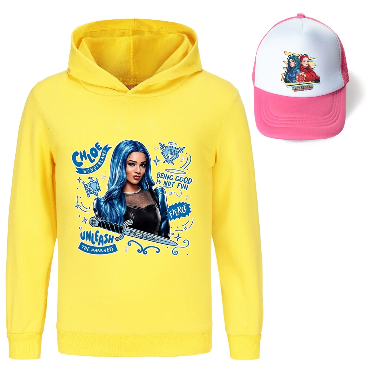 Graphic Hoodie & Sun Hat Set — 5796 Edition, Style 15 · Yellow