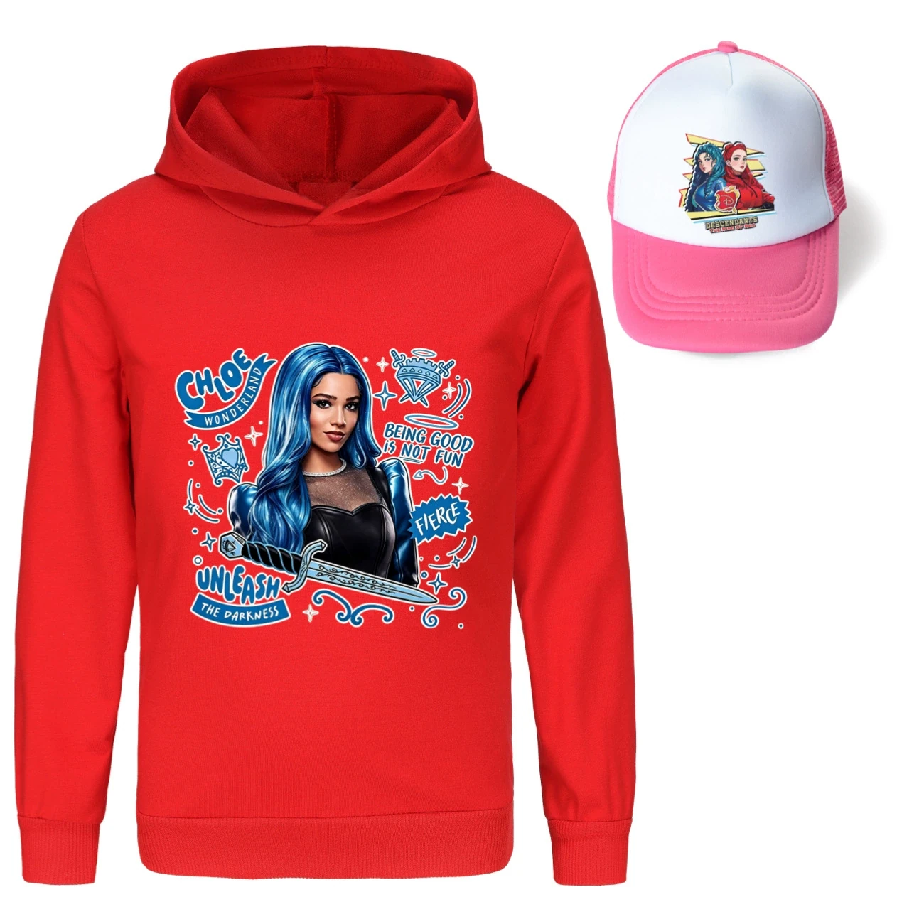Graphic Hoodie & Sun Hat Set — 5796 Edition, Style 16 · Red