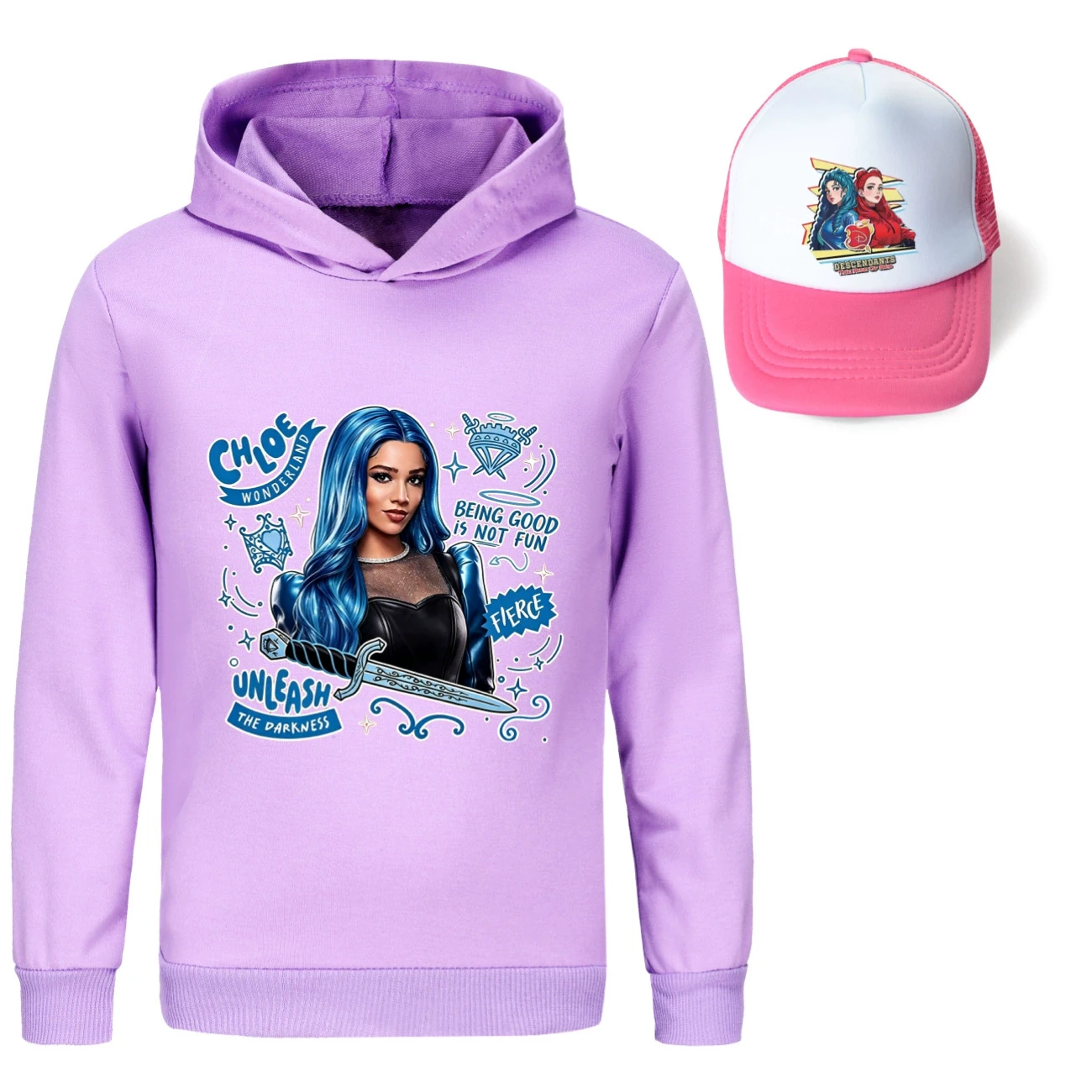 Graphic Hoodie & Sun Hat Set — 5796 Edition, Style 17 · Purple