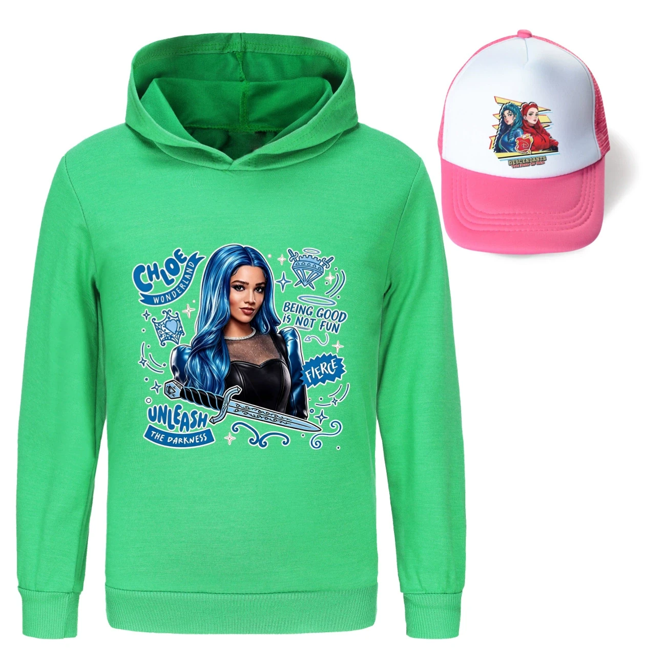 Graphic Hoodie & Sun Hat Set — 5796 Edition, Style 19 · Green