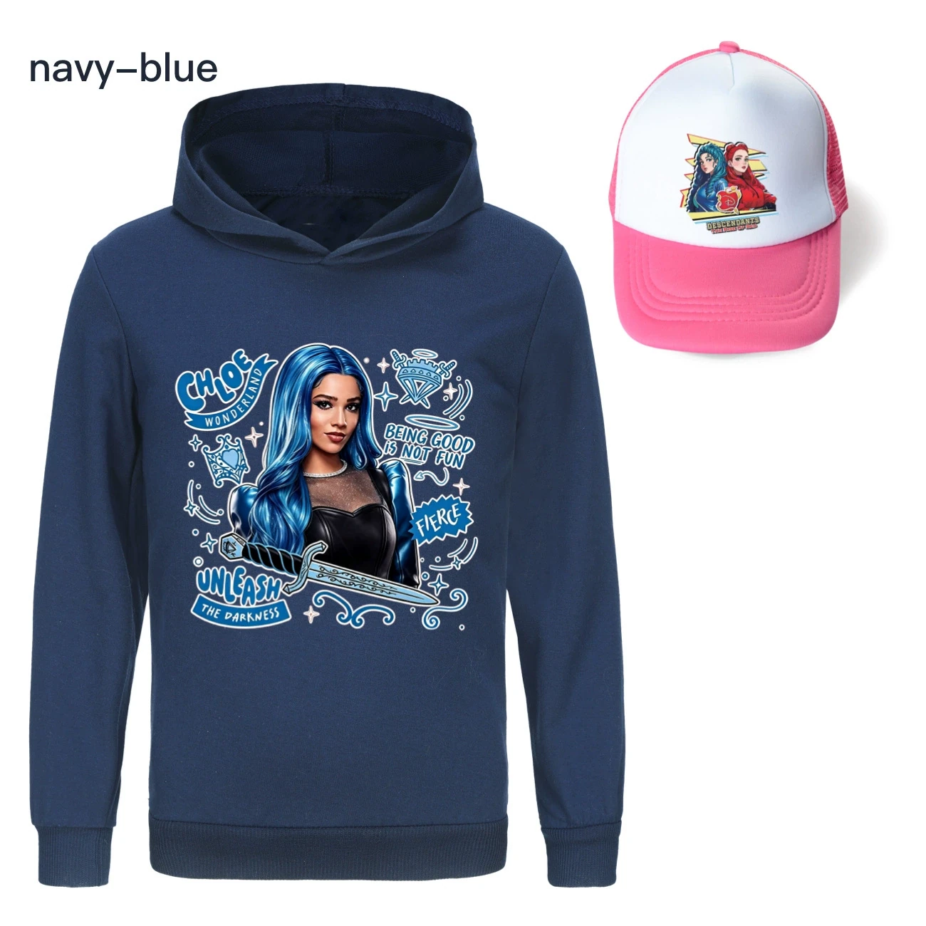 Graphic Hoodie & Sun Hat Set — 5796 Edition, Style 22 · Navy