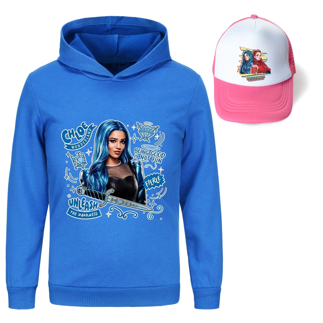 Graphic Hoodie & Sun Hat Set — 5796 Edition, Style 23 · Deep Blue