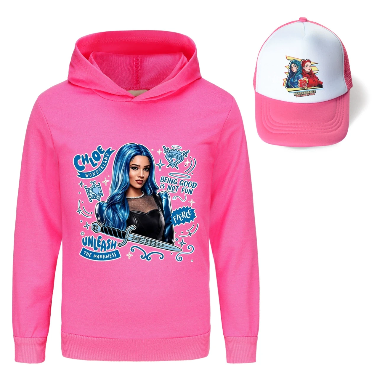 Graphic Hoodie & Sun Hat Set — 5796 Edition, Style 25 · Rose