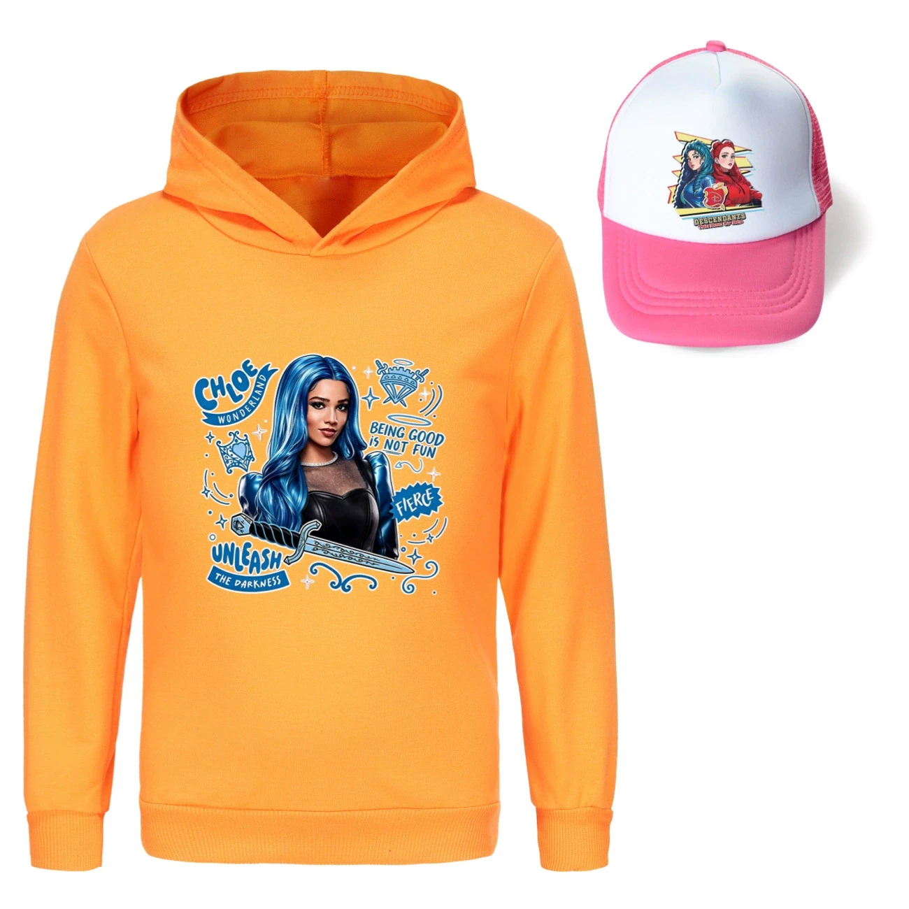 Graphic Hoodie & Sun Hat Set — 5796 Edition, Style 26 · Orange