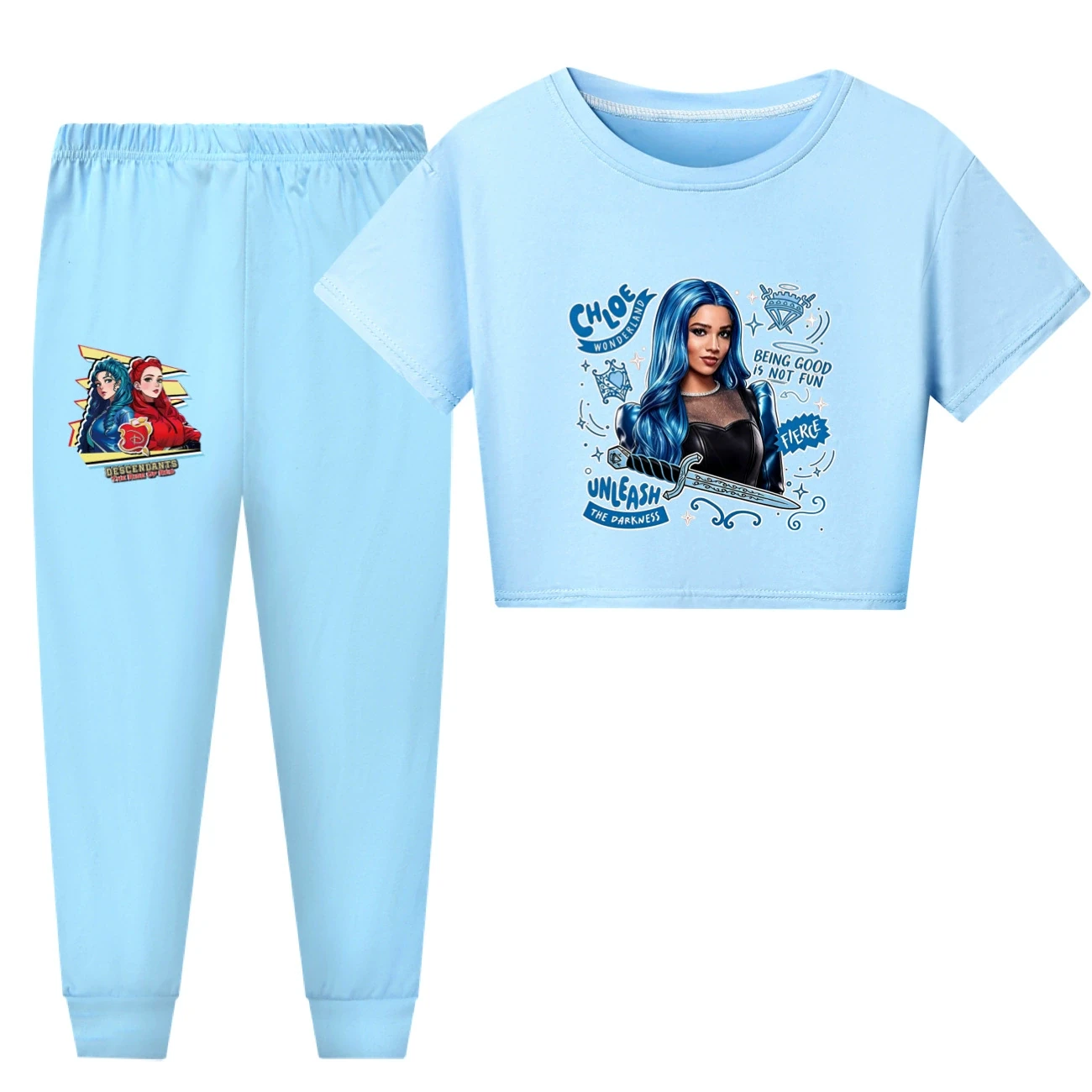 Family Lounge Set — 5796 Edition, Style 25 · Short Sleeve · Pants · Light Blue