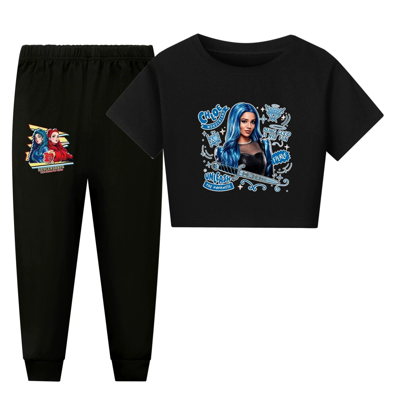 Family Lounge Set — 5796 Edition, Style 28 · Short Sleeve · Pants · Black