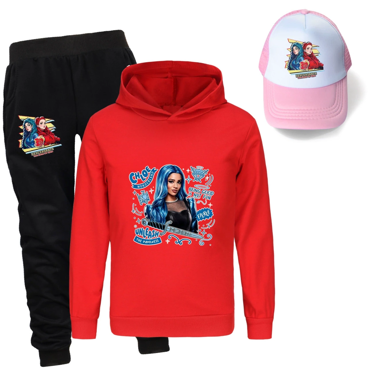 Three-Piece Hoodie, Jogger & Hat Set — 5796 Edition, Style 03 · Red