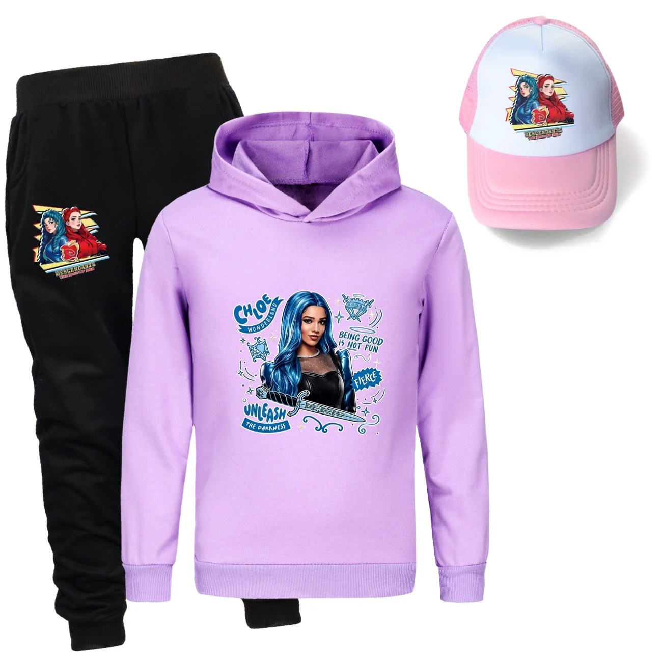 Three-Piece Hoodie, Jogger & Hat Set — 5796 Edition, Style 04 · Purple