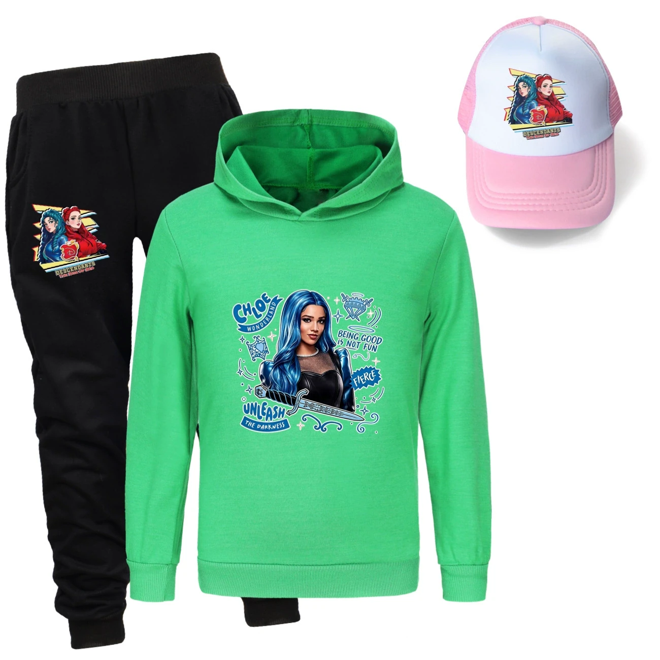 Three-Piece Hoodie, Jogger & Hat Set — 5796 Edition, Style 06 · Green
