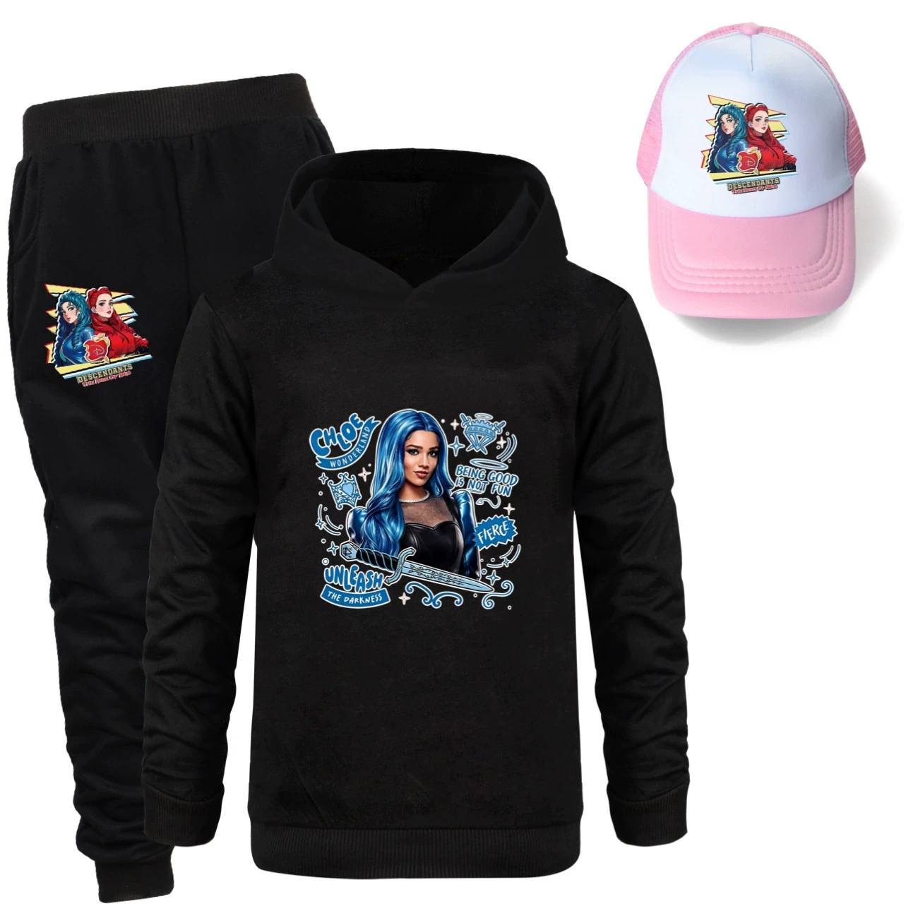 Three-Piece Hoodie, Jogger & Hat Set — 5796 Edition, Style 07 · Black