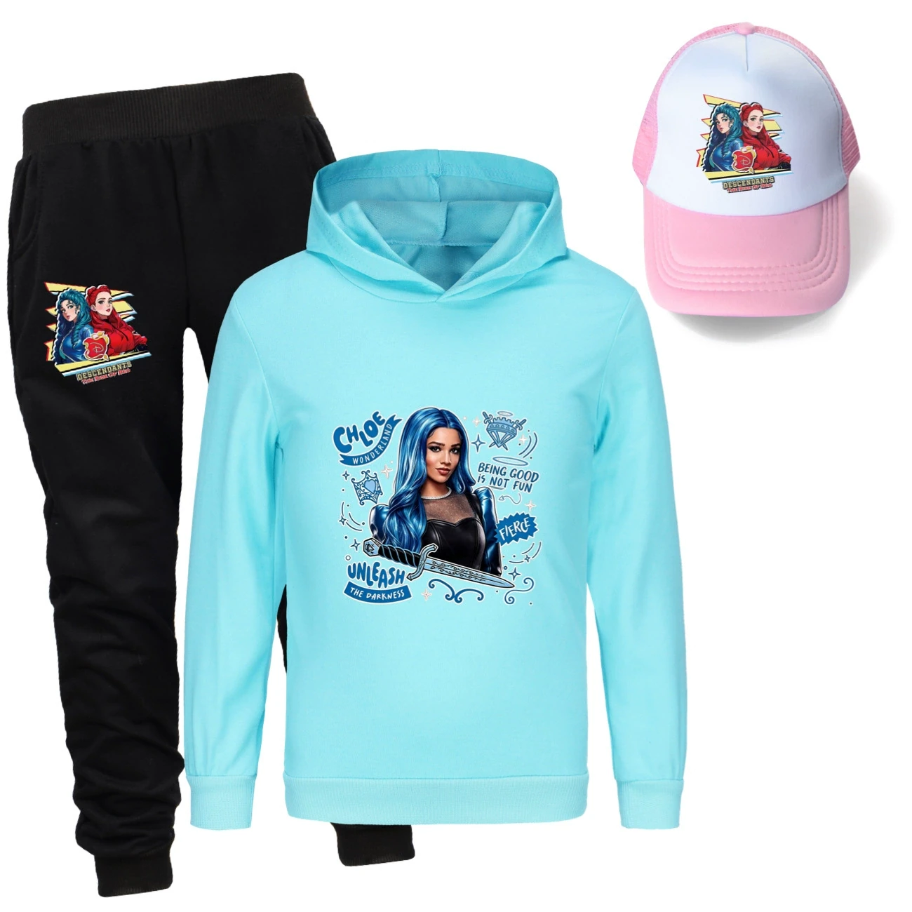 Three-Piece Hoodie, Jogger & Hat Set — 5796 Edition, Style 08 · Light Blue
