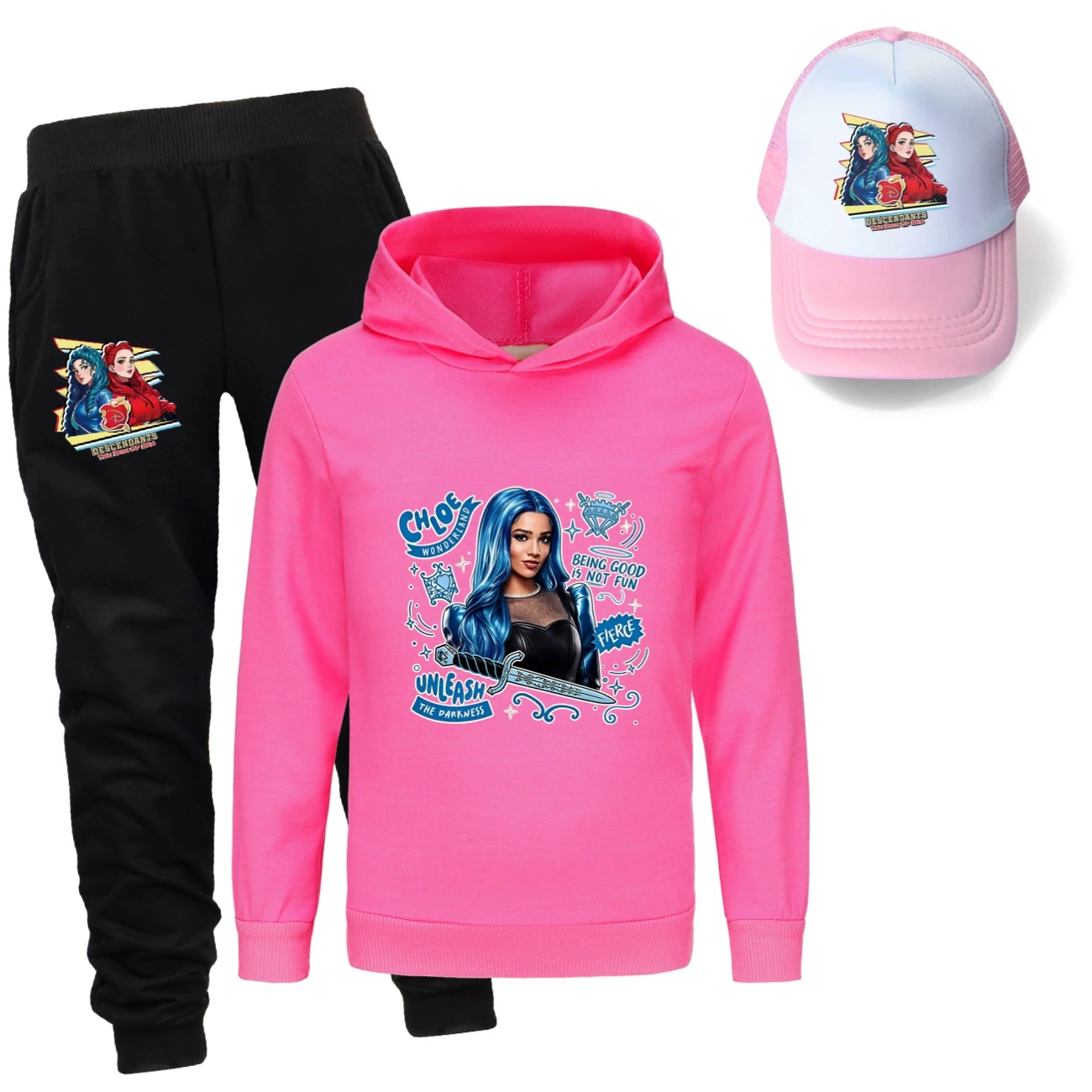 Three-Piece Hoodie, Jogger & Hat Set — 5796 Edition, Style 12 · Rose