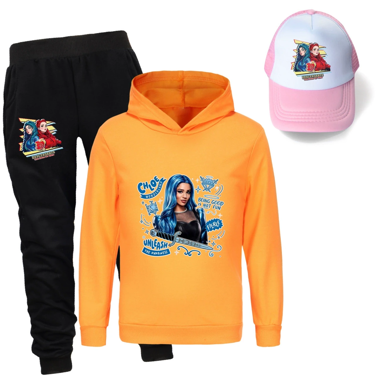 Three-Piece Hoodie, Jogger & Hat Set — 5796 Edition, Style 13 · Orange