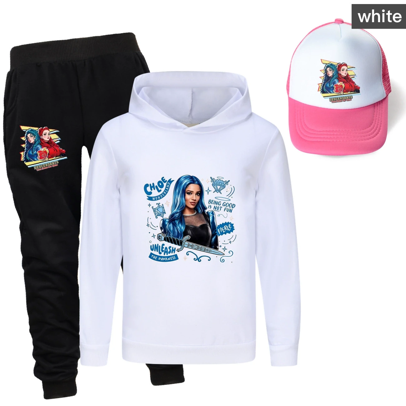 Three-Piece Hoodie, Jogger & Hat Set — 5796 Edition, Style 14 · White