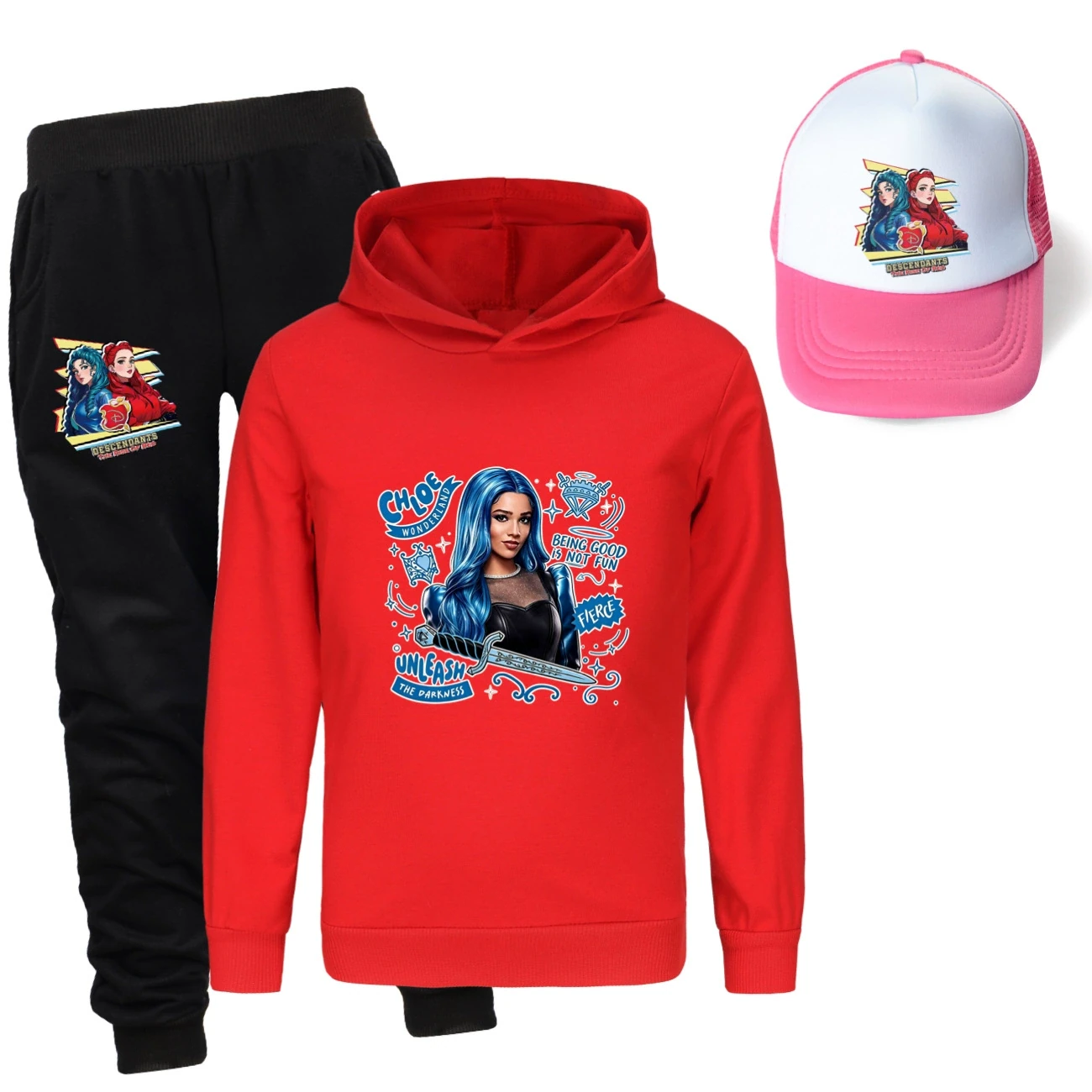 Three-Piece Hoodie, Jogger & Hat Set — 5796 Edition, Style 16 · Red