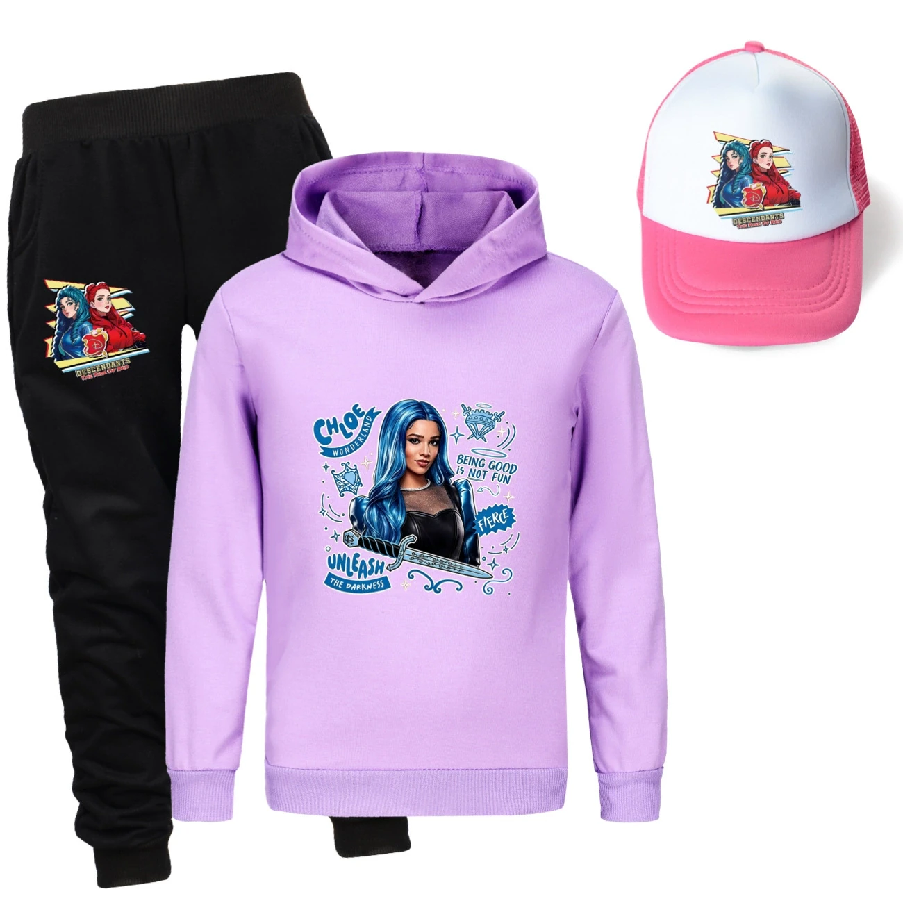 Three-Piece Hoodie, Jogger & Hat Set — 5796 Edition, Style 17 · Purple
