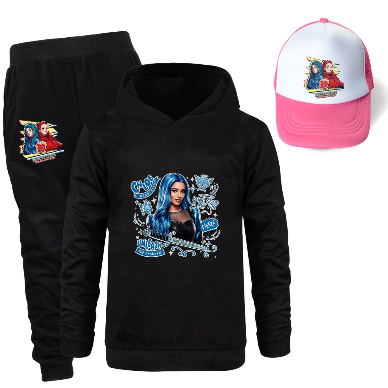 Three-Piece Hoodie, Jogger & Hat Set — 5796 Edition, Style 20 · Black