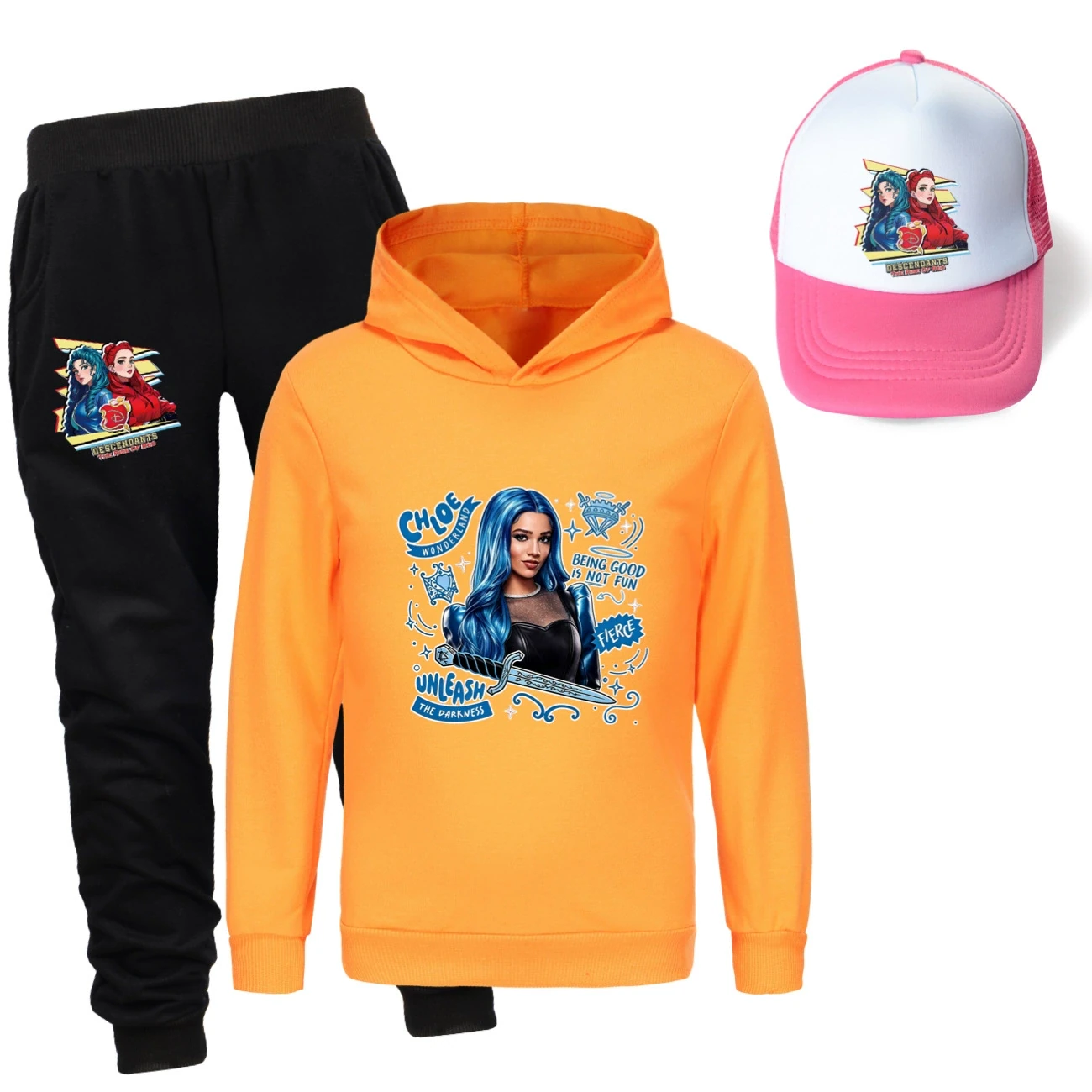 Three-Piece Hoodie, Jogger & Hat Set — 5796 Edition, Style 26 · Orange