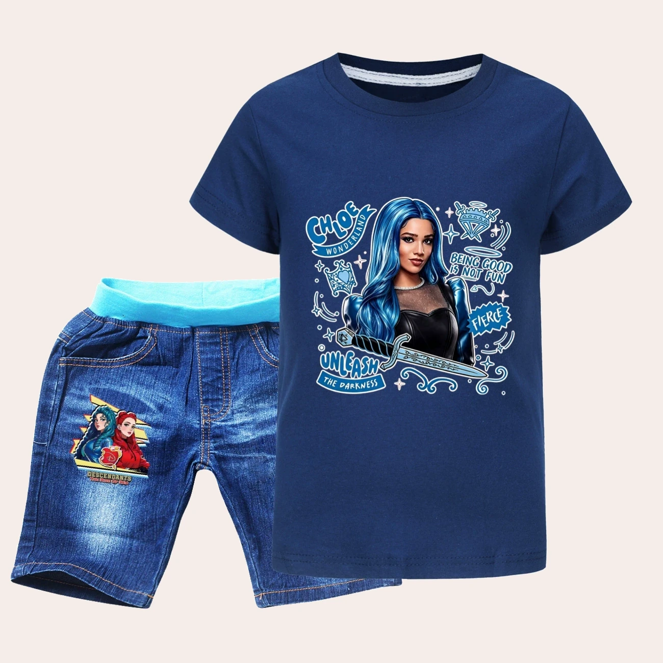 Graphic Tee & Denim Shorts Set — 5796 Edition product view