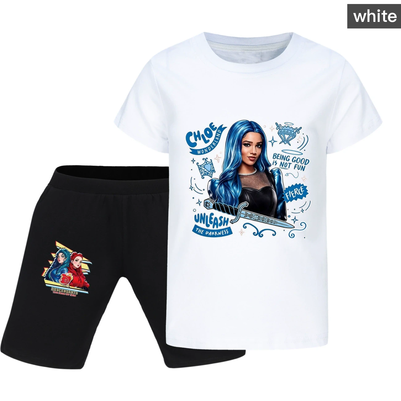 Graphic Tee & Denim Shorts Set — 5796 Edition, Style 11 · White