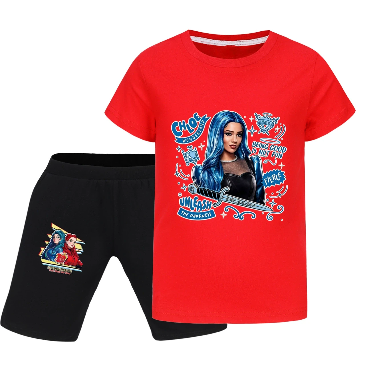 Graphic Tee & Denim Shorts Set — 5796 Edition, Style 12 · Red