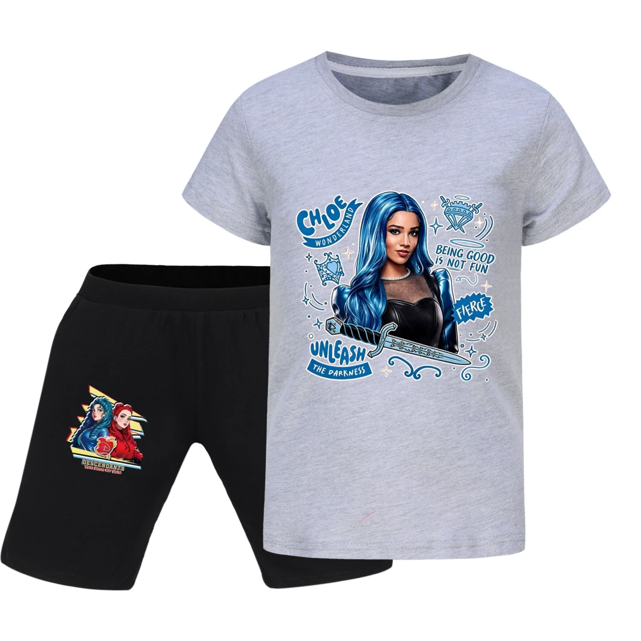 Graphic Tee & Denim Shorts Set — 5796 Edition, Style 14 · Grey