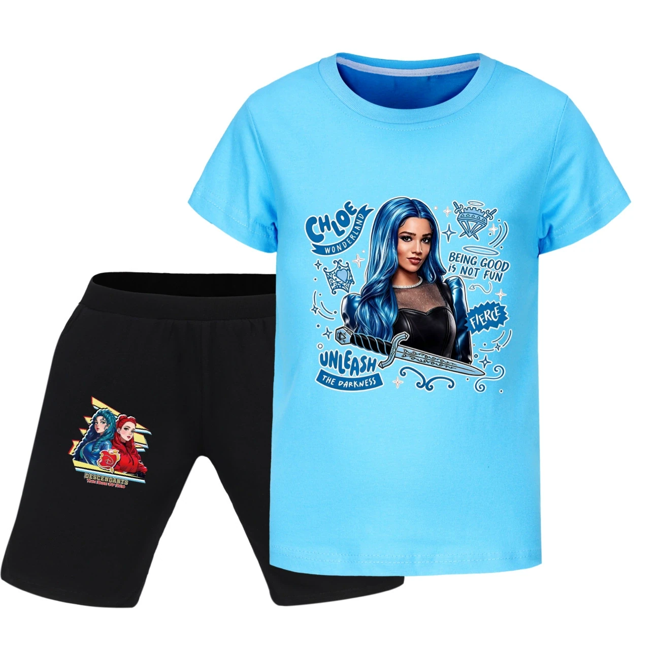 Graphic Tee & Denim Shorts Set — 5796 Edition, Style 16 · Light Blue