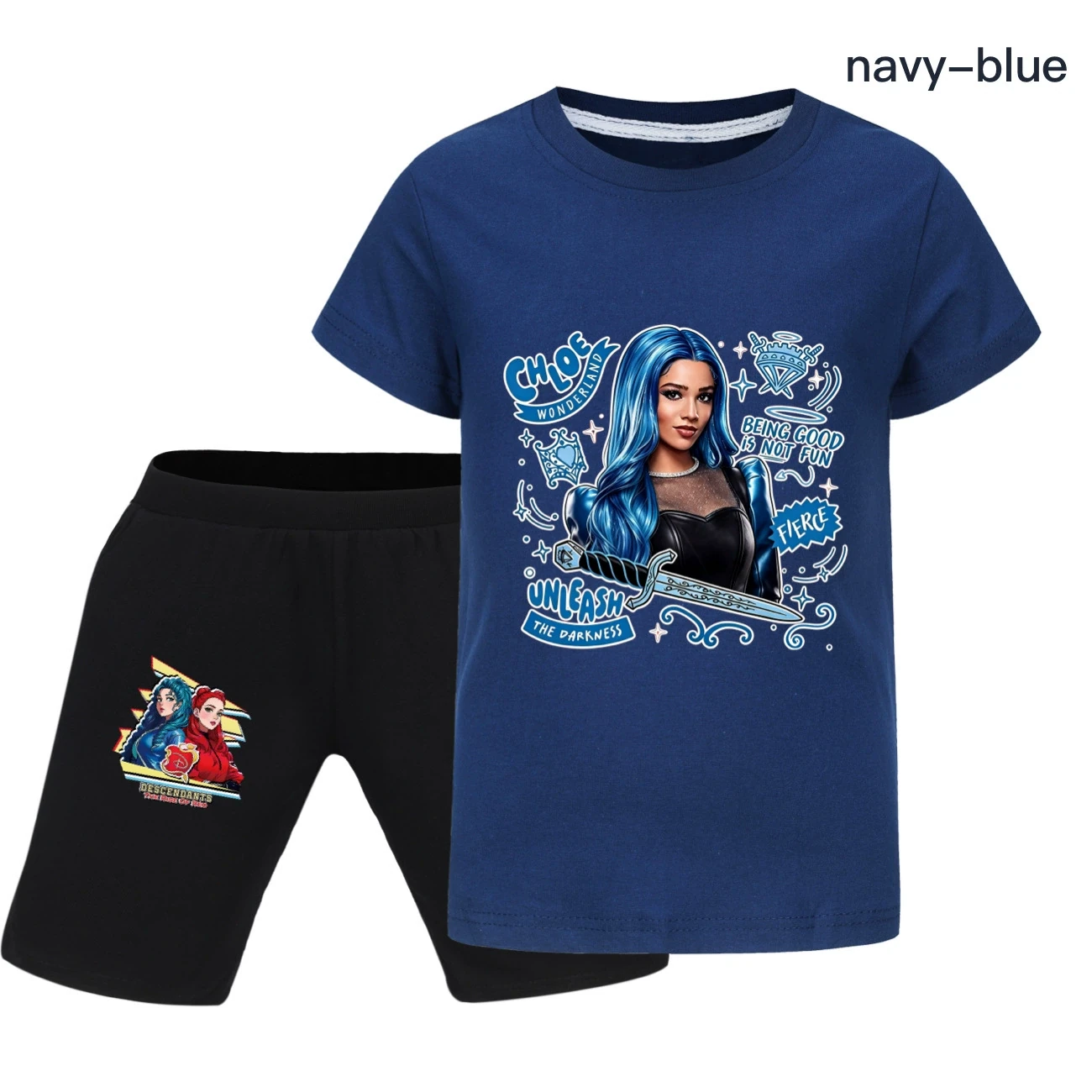Graphic Tee & Denim Shorts Set — 5796 Edition, Style 17 · Navy