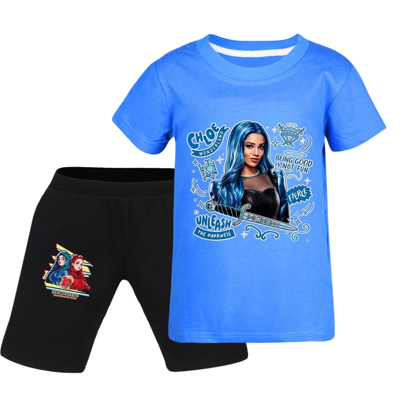 Graphic Tee & Denim Shorts Set — 5796 Edition, Style 18 · Deep Blue