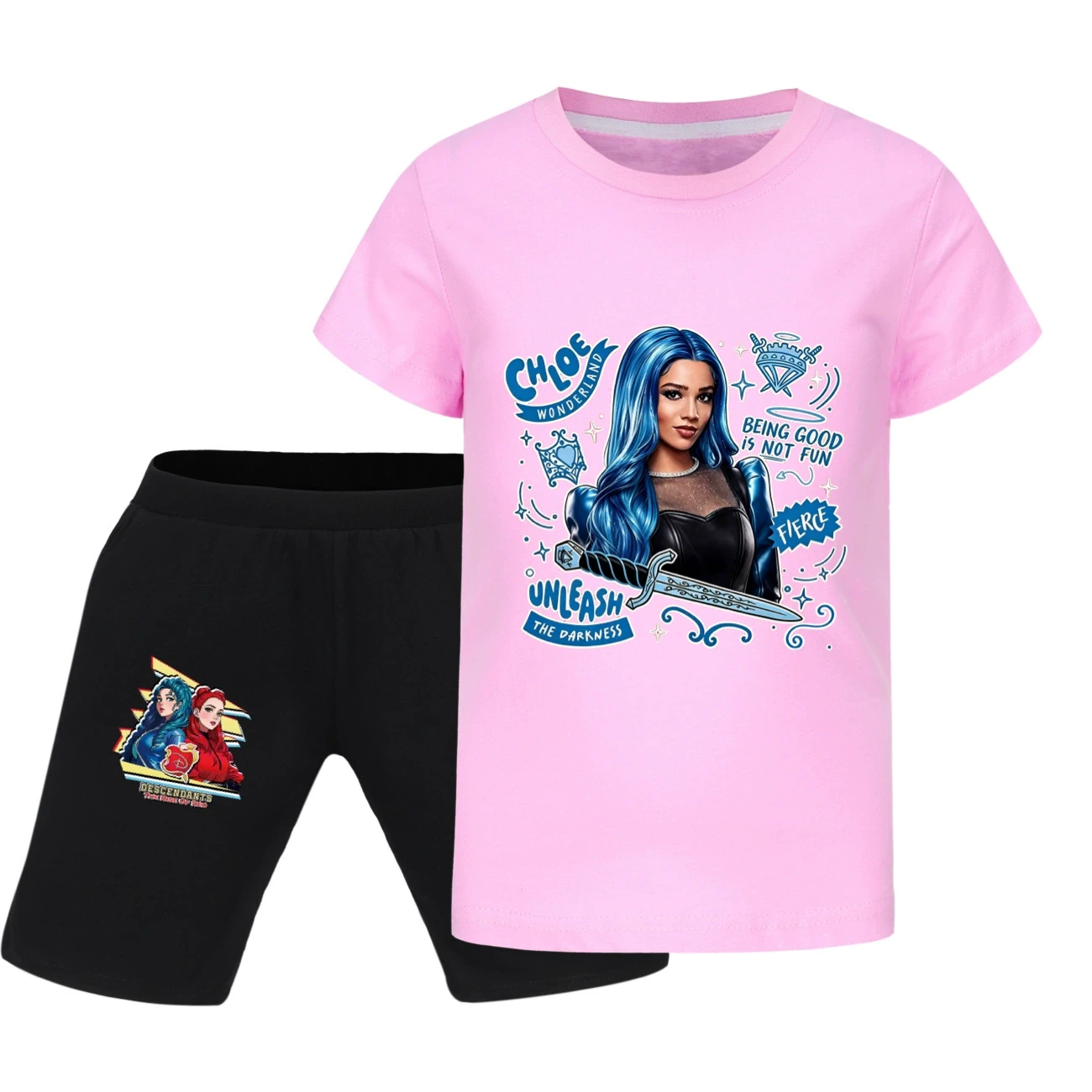 Graphic Tee & Denim Shorts Set — 5796 Edition, Style 19 · Pink