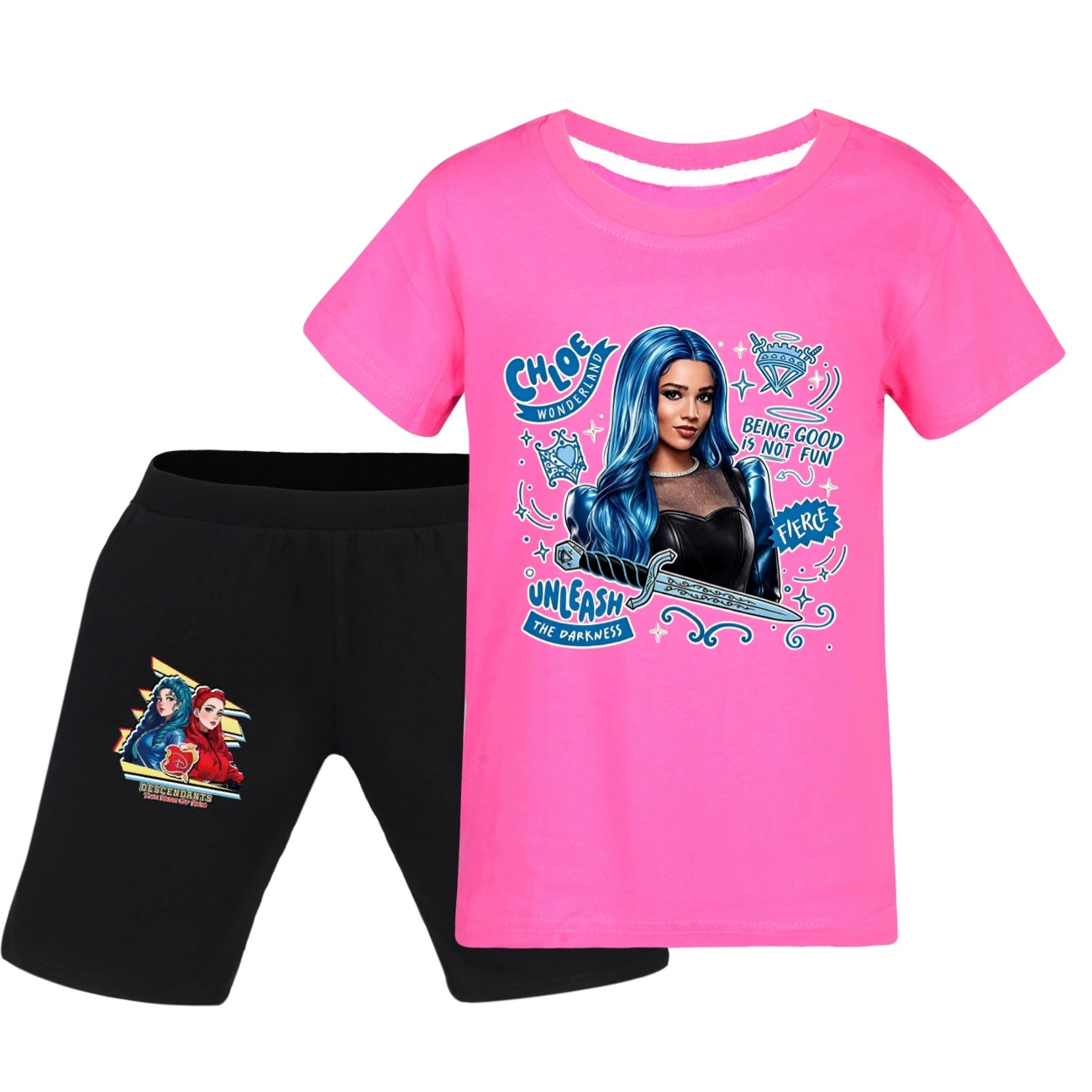 Graphic Tee & Denim Shorts Set — 5796 Edition, Style 20 · Rose