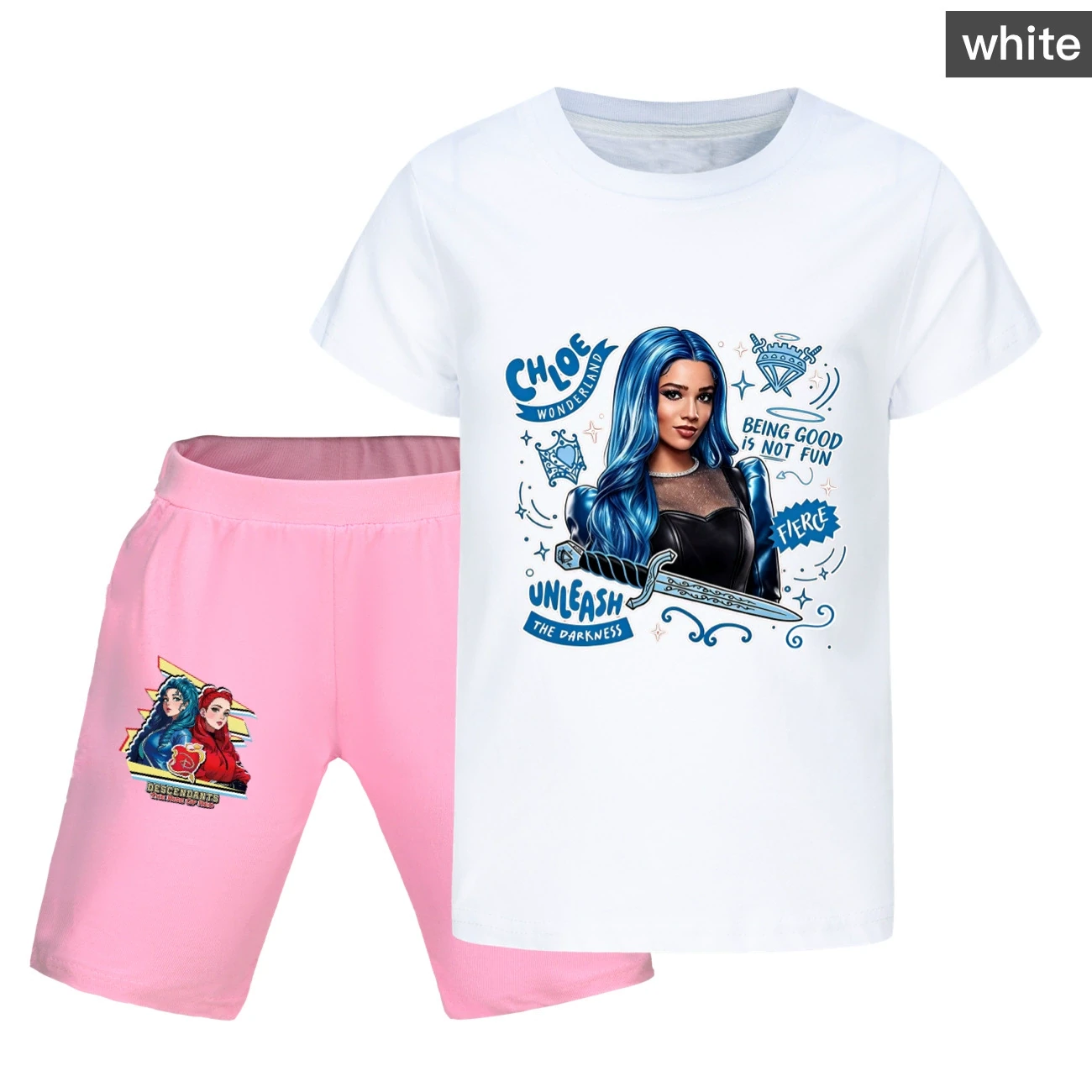 Graphic Tee & Denim Shorts Set — 5796 Edition, Style 21 · White
