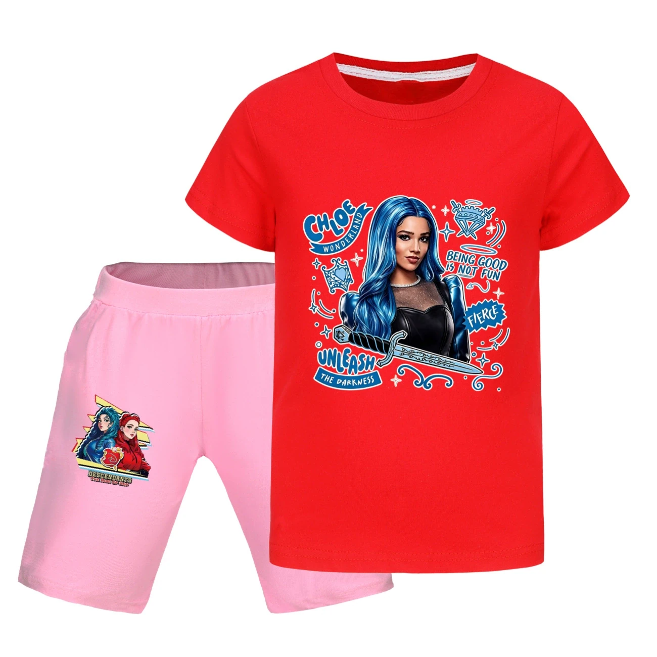 Graphic Tee & Denim Shorts Set — 5796 Edition, Style 22 · Red