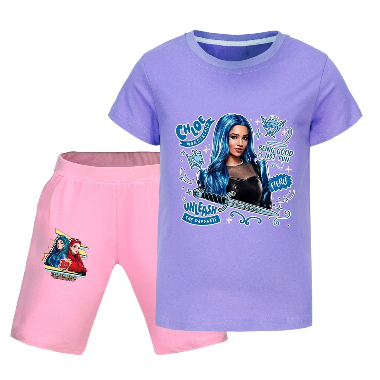 Graphic Tee & Denim Shorts Set — 5796 Edition, Style 23 · Purple