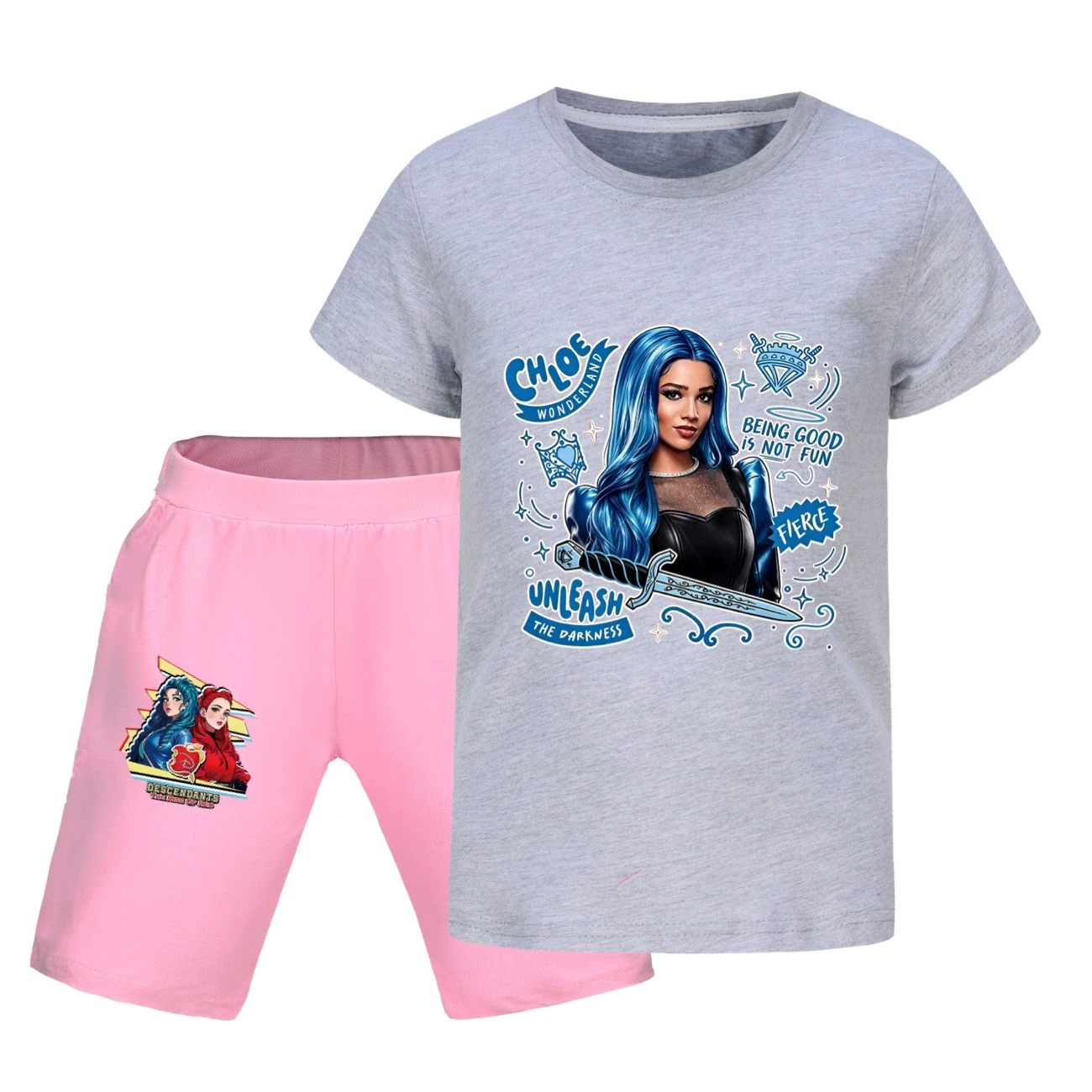 Graphic Tee & Denim Shorts Set — 5796 Edition, Style 24 · Grey