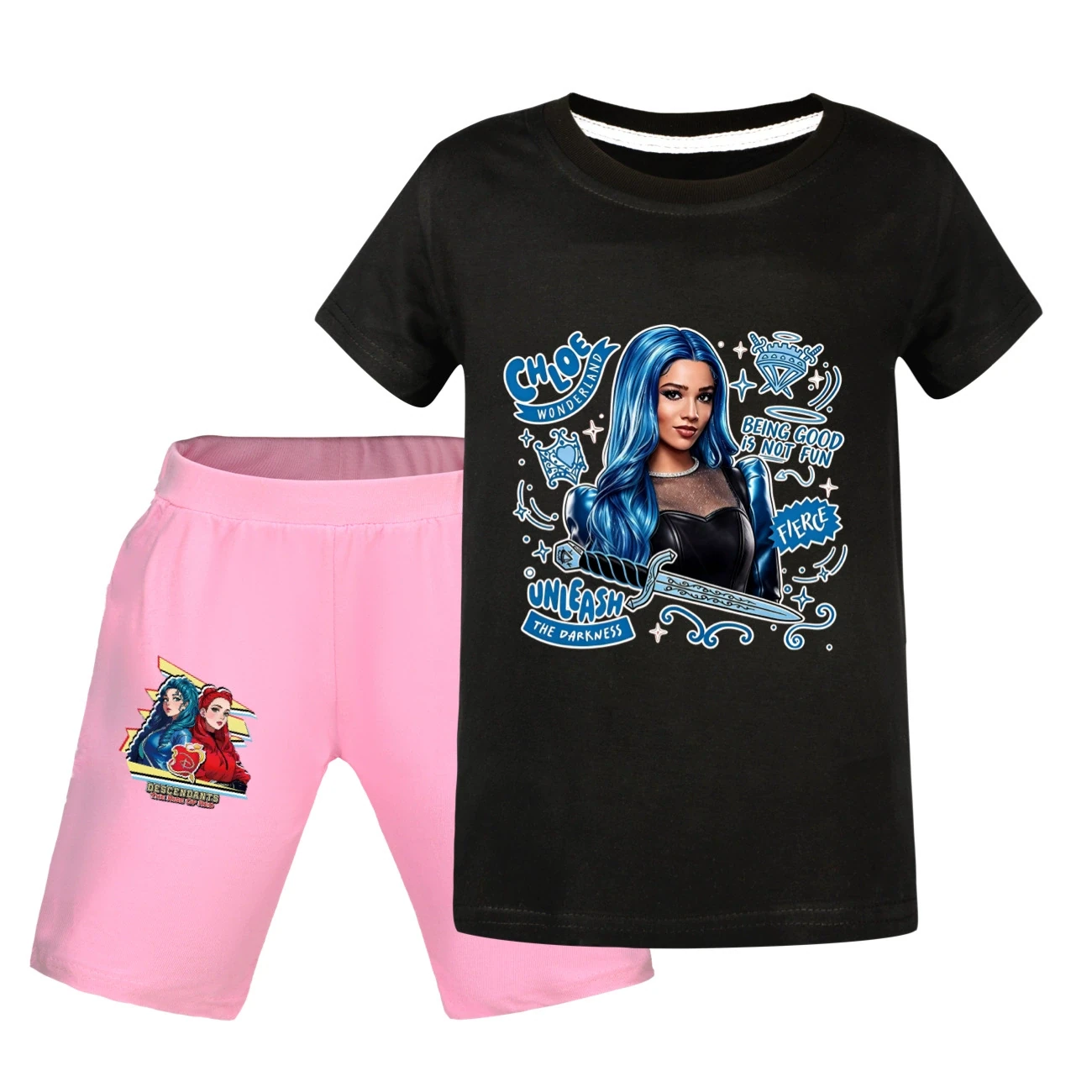 Graphic Tee & Denim Shorts Set — 5796 Edition, Style 25 · Black