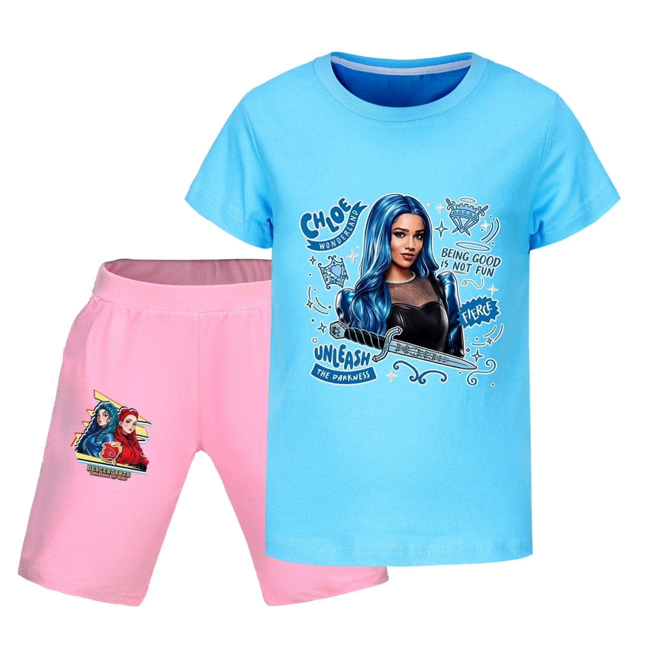 Graphic Tee & Denim Shorts Set — 5796 Edition, Style 26 · Light Blue
