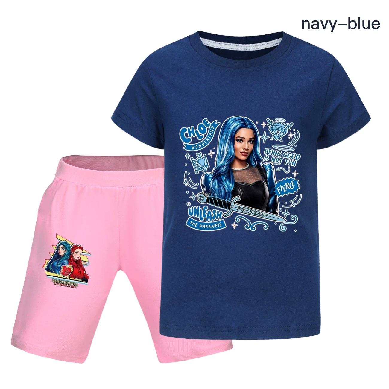 Graphic Tee & Denim Shorts Set — 5796 Edition, Style 27 · Navy